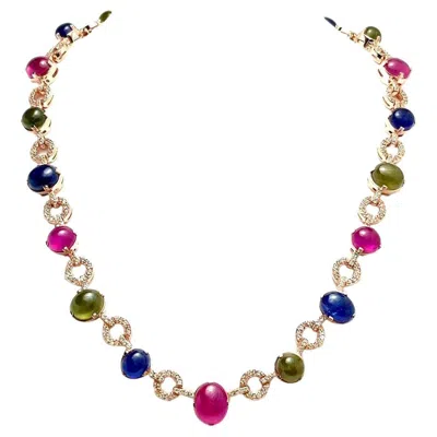 Pre-owned Bochic “capri” Vintage Ruby & Multi Color Sapphire Necklace In 18k Gold & Silver In Blue