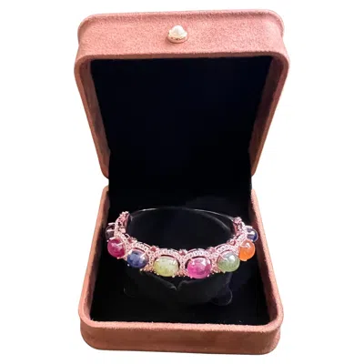 Pre-owned Bochic “capri” Vintage Ruby & Multi Color Sapphires Bangle 18k Gold & Silver