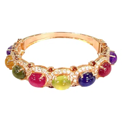 Pre-owned Bochic “capri” Vintage Ruby & Multi Color Sapphires Bangle In 18k Gold & Silver