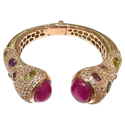 Pre-owned Bochic “capri” Vintage Ruby & Multi Gem Bangle Set In 18k Gold & Silver