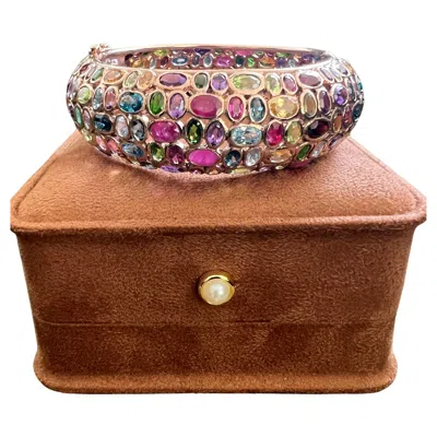 Pre-owned Bochic “capri” Vintage Ruby & Multi Gem Bangle Set In 18k Gold & Silver