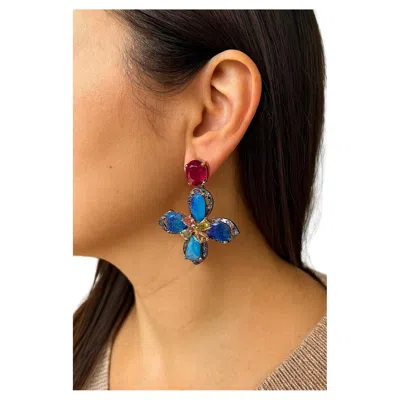 Pre-owned Bochic “capri” Vintage Ruby & Multi Pastel Opals Earrings Set In 18k Gold & Silv