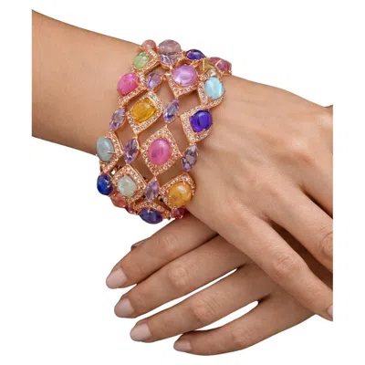 Pre-owned Bochic “capri” Vintage Ruby & Multi Sapphire Bangle Set In 18k Gold & Silver In Blue