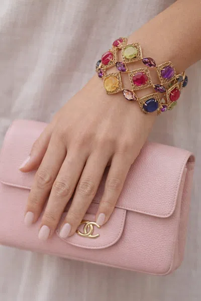 Pre-owned Bochic “capri” Vintage Ruby & Multi Sapphire Bangle Set In 18k Gold & Silver In Blue