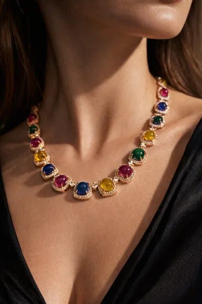 Pre-owned Bochic “capri” Vintage Ruby & Multi Sapphire Necklace Set In 18k Gold & Silver In Blue