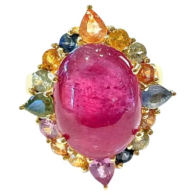Pre-owned Bochic “capri” Vintage Ruby & Multi Sapphire Ring Set In 18k Gold & Silver In Blue