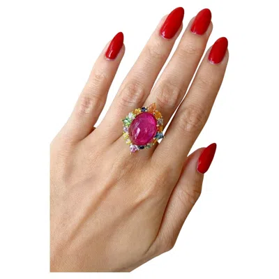 Pre-owned Bochic “capri” Vintage Ruby & Multi Sapphire Ring Set In 18k Gold & Silver In Blue