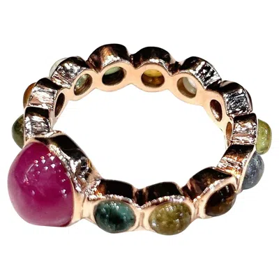 Pre-owned Bochic “capri” Vintage Ruby & Multi Tourmalines Ring Set In 18k Gold & Silver
