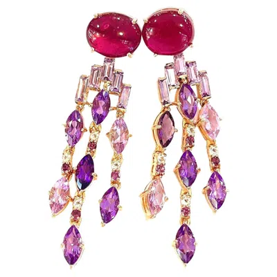 Pre-owned Bochic “capri” Vintage Ruby & Purple Amethyst Earrings Set In 18k Gold & Silver