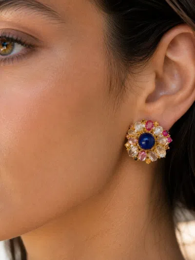Pre-owned Bochic “capri” Vintage Ruby & Rose Cut Sapphire Earrings 18k Gold & Silver In Red