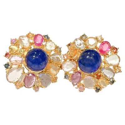 Pre-owned Bochic “capri” Vintage Ruby & Rose Cut Sapphire Earrings 18k Gold & Silver In Red