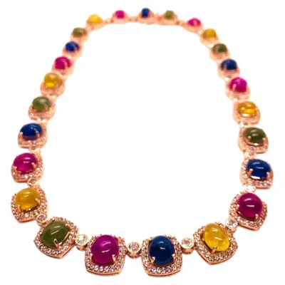Pre-owned Bochic Capri Vintage Ruby & Sapphire Choker Necklace, 18k Gold, 1990 In Blue
