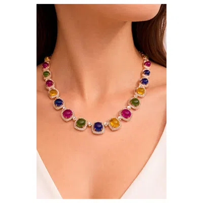Pre-owned Bochic “capri” Vintage Ruby & Sapphire Necklace Set In 18k Gold & Silver In Blue