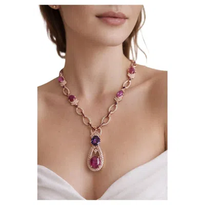 Pre-owned Bochic “capri” Vintage Ruby & Sapphire Necklace Set In 18k Gold & Silver In Blue
