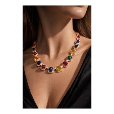Pre-owned Bochic “capri” Vintage Ruby & Sapphire Necklace Set In 18k Gold & Silver In Blue