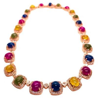 Pre-owned Bochic “capri” Vintage Ruby & Sapphire Necklace Set In 18k Gold & Silver In Blue