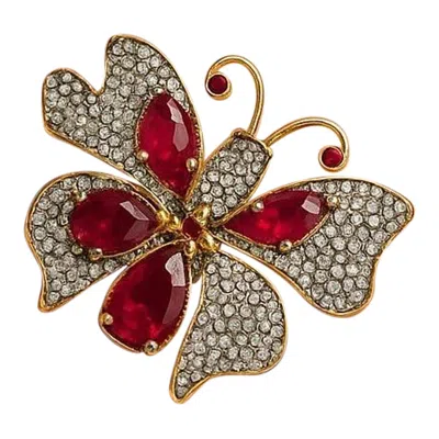 Pre-owned Bochic “capri” Vintage Ruby & Topaz Butterfly Ring Set In 18k Gold & Silver In Multi