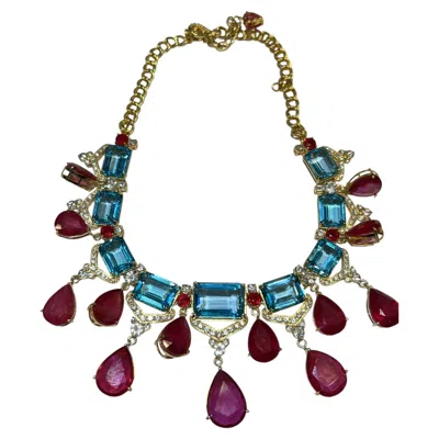 Pre-owned Bochic “capri” Vintage Ruby & Topaz Drop Necklace - 18k & Silver “ Circe 1999” In Multi
