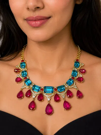Pre-owned Bochic “capri” Vintage Ruby & Topaz Drop Necklace - 18k & Silver “ Circe 1999” In Multi
