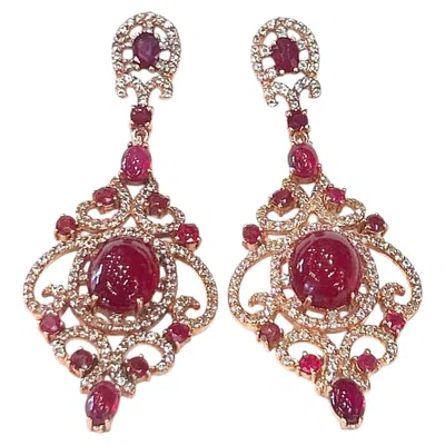 Pre-owned Bochic “capri” Vintage Ruby & White Topaz Earrings 18k Gold & Silver