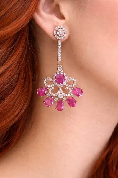 Pre-owned Bochic “capri” Vintage Ruby & White Topaz Earrings Set In 18k Gold & Silver