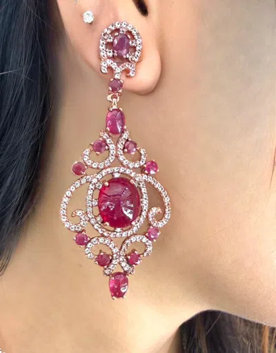 Pre-owned Bochic “capri” Vintage Ruby & White Topaz Earrings Set In 18k Gold & Silver