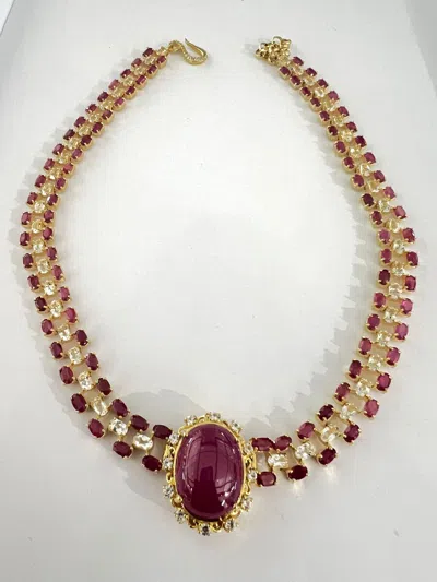 Pre-owned Bochic Capri Vintage Ruby & White Topaz Necklace, 18k Gold & Silver