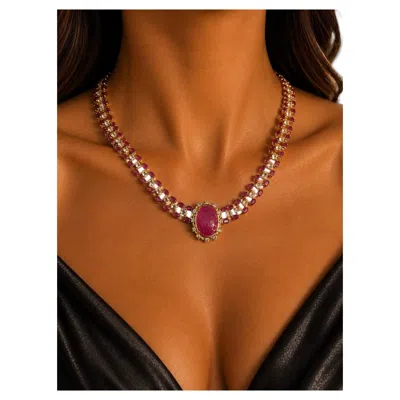 Pre-owned Bochic “capri” Vintage Ruby & White Topaz Necklace Set In 18k Gold & Silver