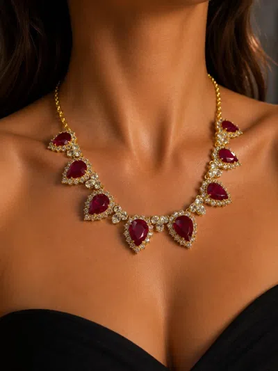 Pre-owned Bochic “capri” Vintage Ruby & White Topaz Necklace Set In 18k Gold & Silver