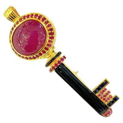 Pre-owned Bochic “capri” Vintage Ruby, Black Onyx & Tsavorite Pendent 18k & Silver
