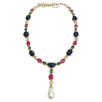 Pre-owned Bochic “capri” Vintage Ruby, Blue Sapphire & Green Emerald Necklace 18k & Silver