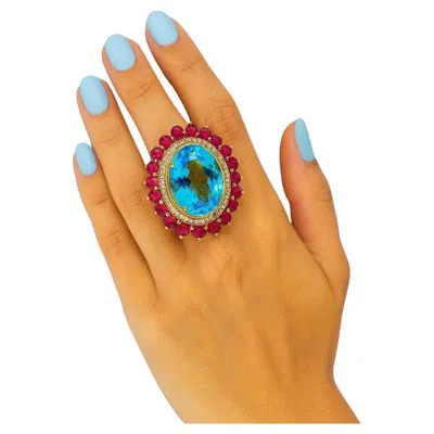 Pre-owned Bochic “capri” Vintage Ruby, Blue Topaz & Diamond Ring Set In 18k Gold & Silver