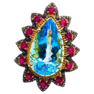 Pre-owned Bochic “capri” Vintage Ruby, Blue Topaz & Diamond Ring Set In 18k Gold & Silver