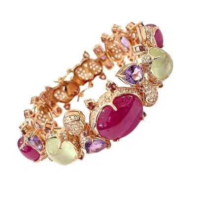 Pre-owned Bochic “capri” Vintage Ruby, Diamond & Sapphire Bracelet Set In 18k & Silver In Blue