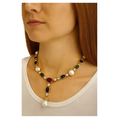 Pre-owned Bochic “capri” Vintage Ruby, Emerald & Blue Sapphire Necklace Set In 18k & Silve In Green