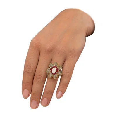 Pre-owned Bochic “capri” Vintage Ruby, Fire Opal & Blue Topaz Ring Set 18k Gold & Silver