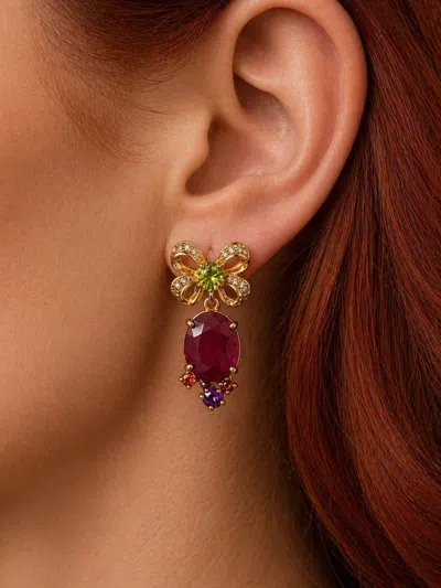 Pre-owned Bochic �capri� Vintage Ruby, Sapphire, Amethyst & Peridot Earrings - 18k Gold & In Purple