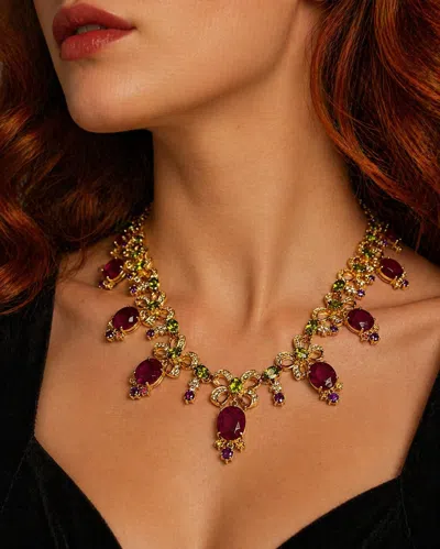 Pre-owned Bochic “capri” Vintage Ruby, Sapphire, Amethyst & Peridot Necklace - 18k Gold & In Purple