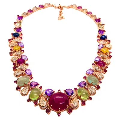 Pre-owned Bochic “capri” Vintage Ruby, Sapphire, Amethyst, Aquamarine & Peridot Necklace In Purple