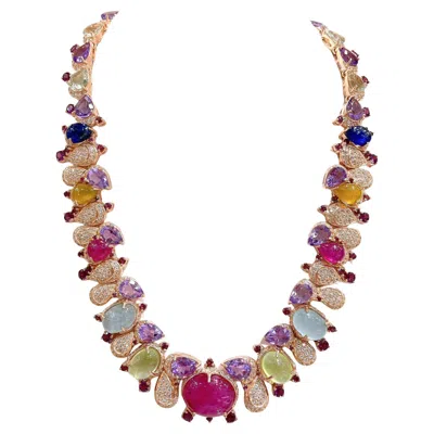 Pre-owned Bochic “capri” Vintage Ruby, Sapphire, Amethyst, Aquamarine & Peridot Necklace In Purple
