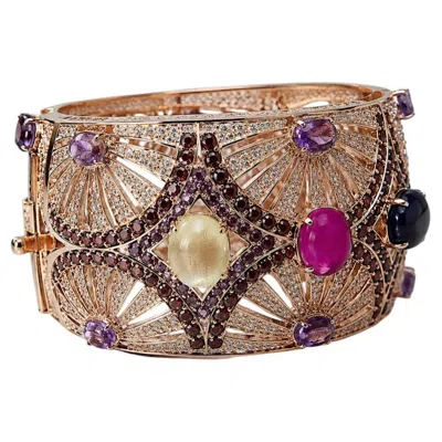 Pre-owned Bochic “capri” Vintage Ruby, Sapphire & Amethyst Cuff - 18k Gold & Silver In Purple