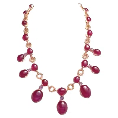 Pre-owned Bochic “capri” Vintage Ruby, Sapphire & Amethyst Necklace In 18k Gold & Silver In Purple