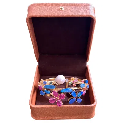 Pre-owned Bochic “capri” Vintage Ruby, Sapphire & Blue Opal Cuff Set In 18k & Silver