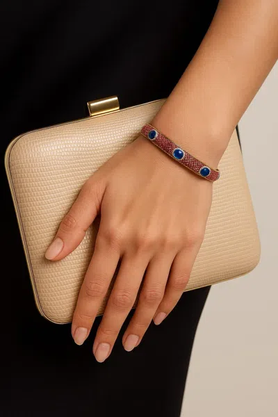Pre-owned Bochic “capri” Vintage Ruby, Sapphire & Diamond Bangle Set In 18k Gold & Silver In Blue