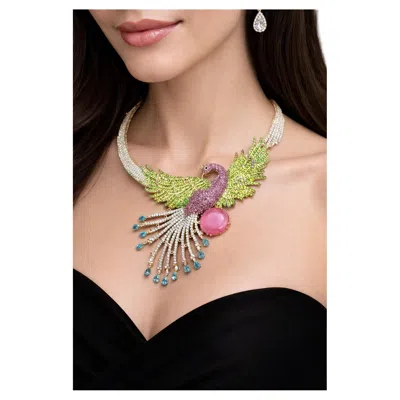 Pre-owned Bochic “capri” Vintage Ruby, Sapphire & Garant Peacock Necklace Set In 18k & Sil In Blue