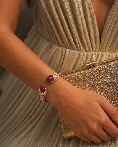 Pre-owned Bochic “capri” Vintage Ruby, Sapphire & Multi Gem Bangle - 18k Gold & Silver In Blue