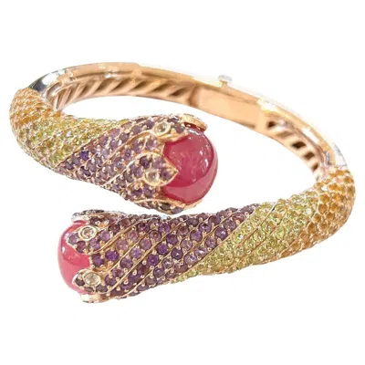 Pre-owned Bochic “capri” Vintage Ruby< Sapphire & Multi Gem Bangle Set In 18k Gold & Silve In Blue