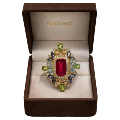 Pre-owned Bochic “capri” Vintage Ruby, Sapphire & Tanzanite Cocktail Ring — 18k Gold & Sil In Blue
