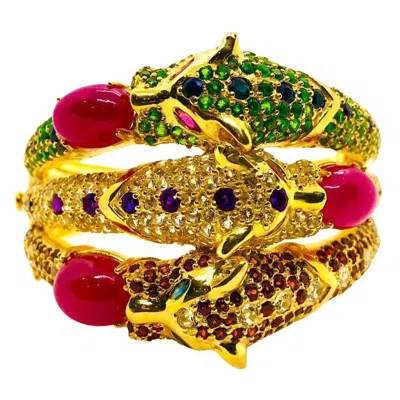 Pre-owned Bochic “capri” Vintage Ruby, Sapphire, Tsavorite & Garant Bangle Set In 18k Gol In Multi