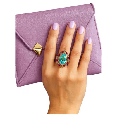 Pre-owned Bochic “capri” Vintage Ruby, Tanzanite & Diamond Ring Set In 18k Gold & Silver In Multi